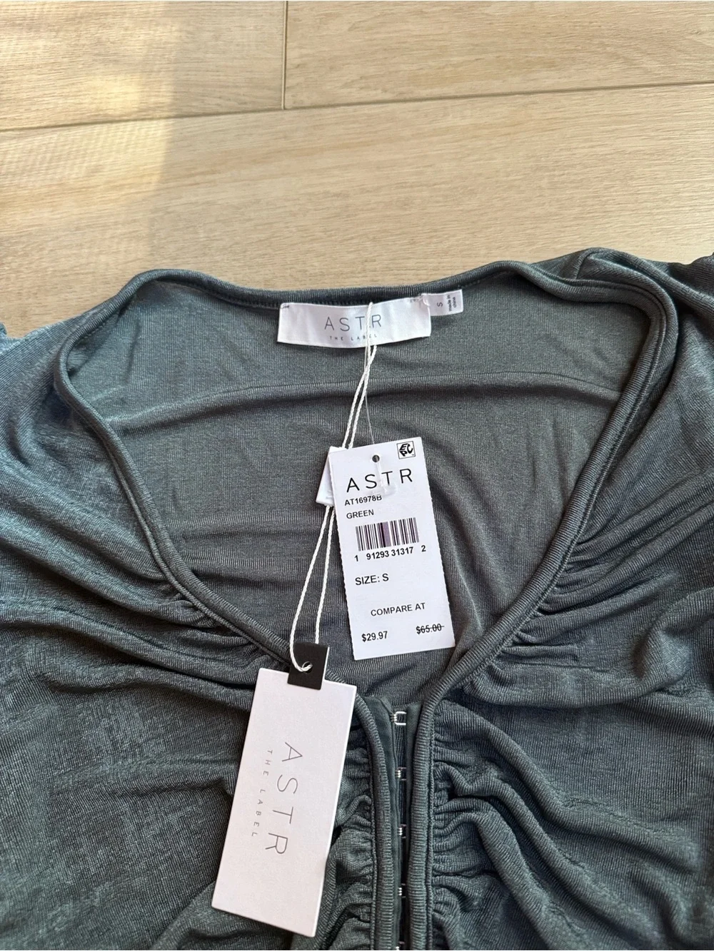 ASTR Ruched Long Sleeve Crop Top with Front Latches